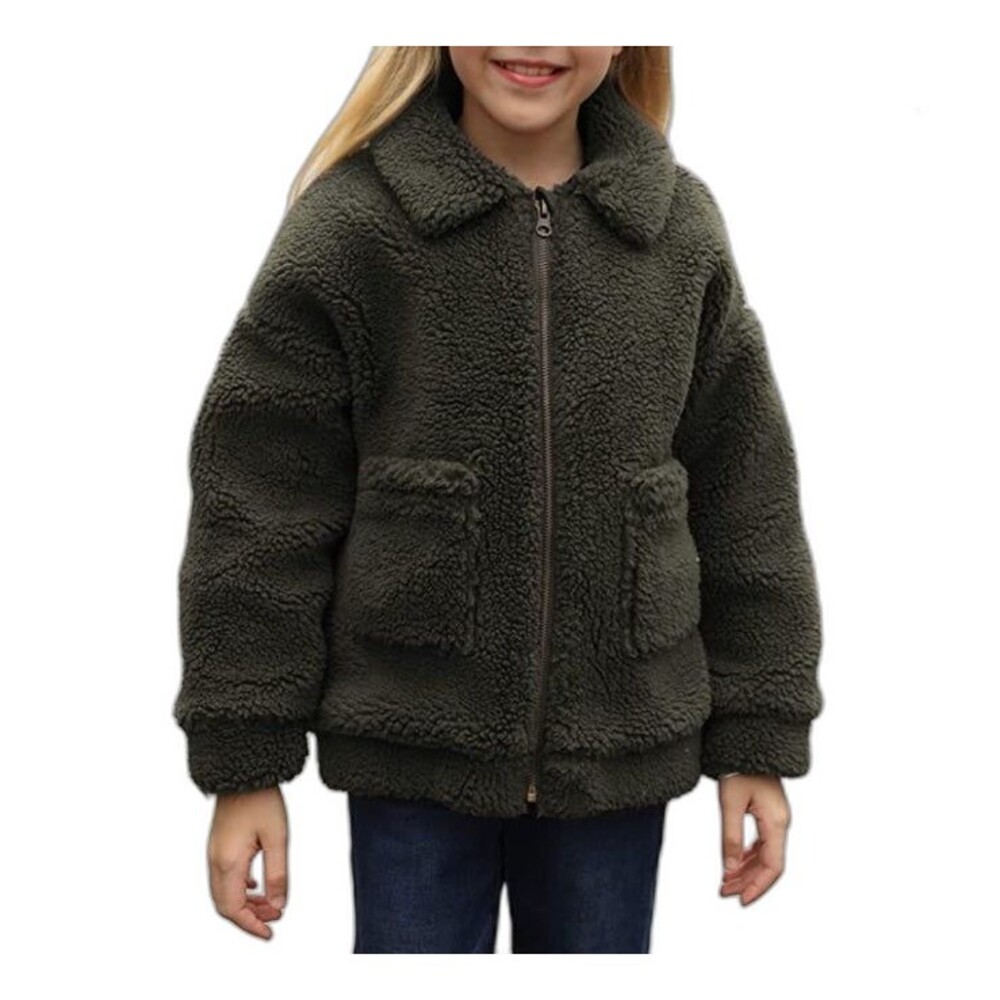 Jacket Coat Girls XXL 12-13 Soft Lapel Fleece Zip Up Faux Fleece Fluffy B3